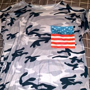 Camo t shirt with American flag pocket